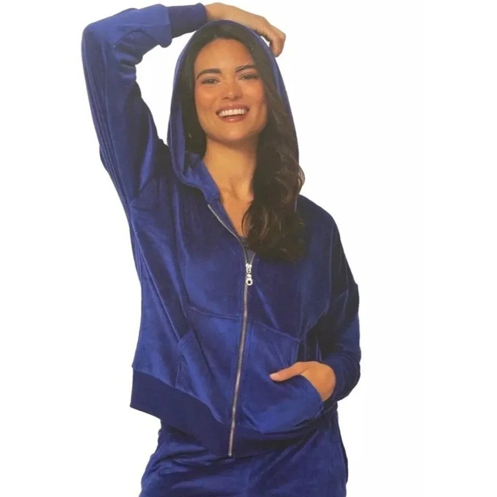 Felina Sm 2 Piece Matching Velour Zip Hoodie Jacket Jogger Pants Set Tracksuit